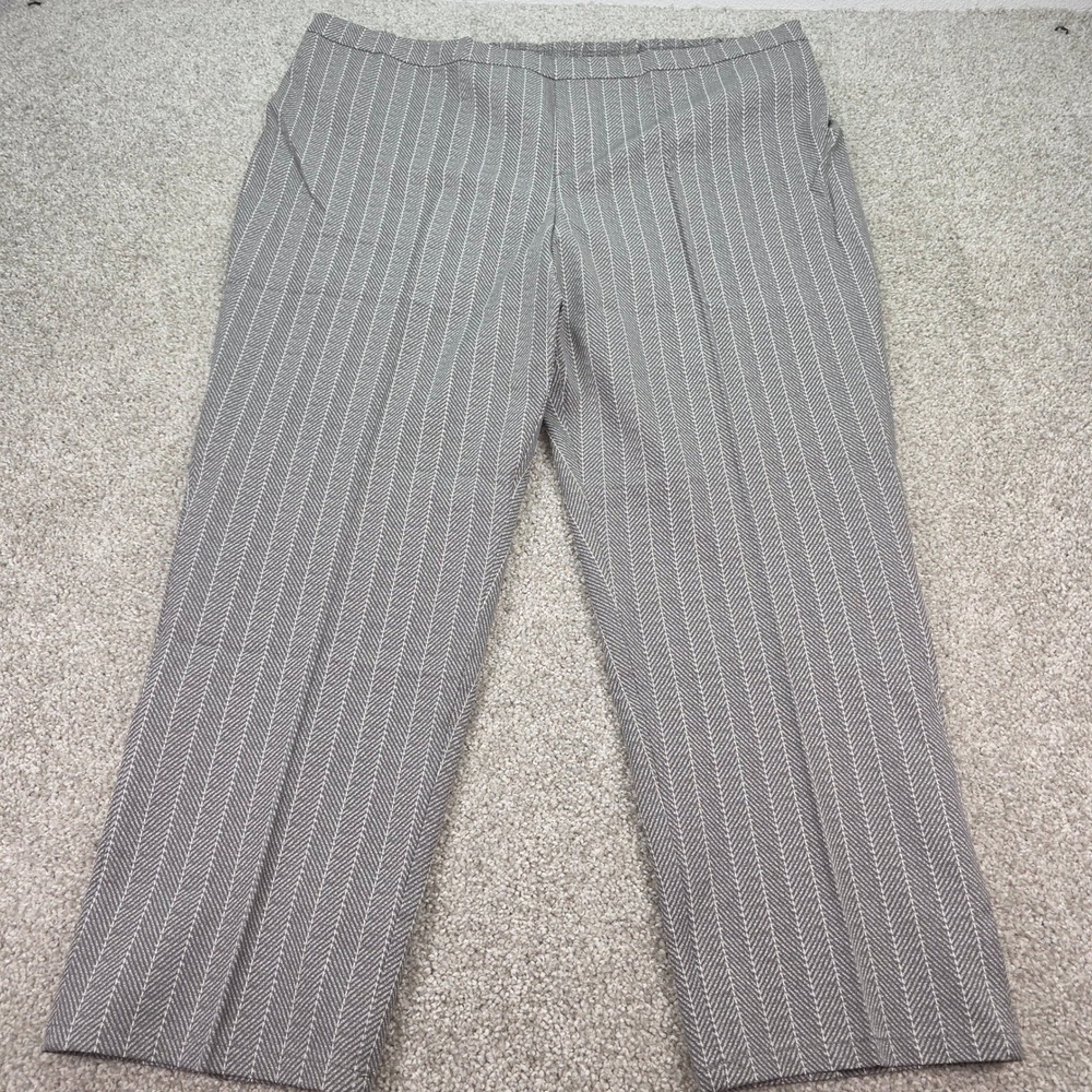 New Isaac Mizrahi Live Womens Plus 24W‎ Grey Herringbone Pull On Ankle Pants